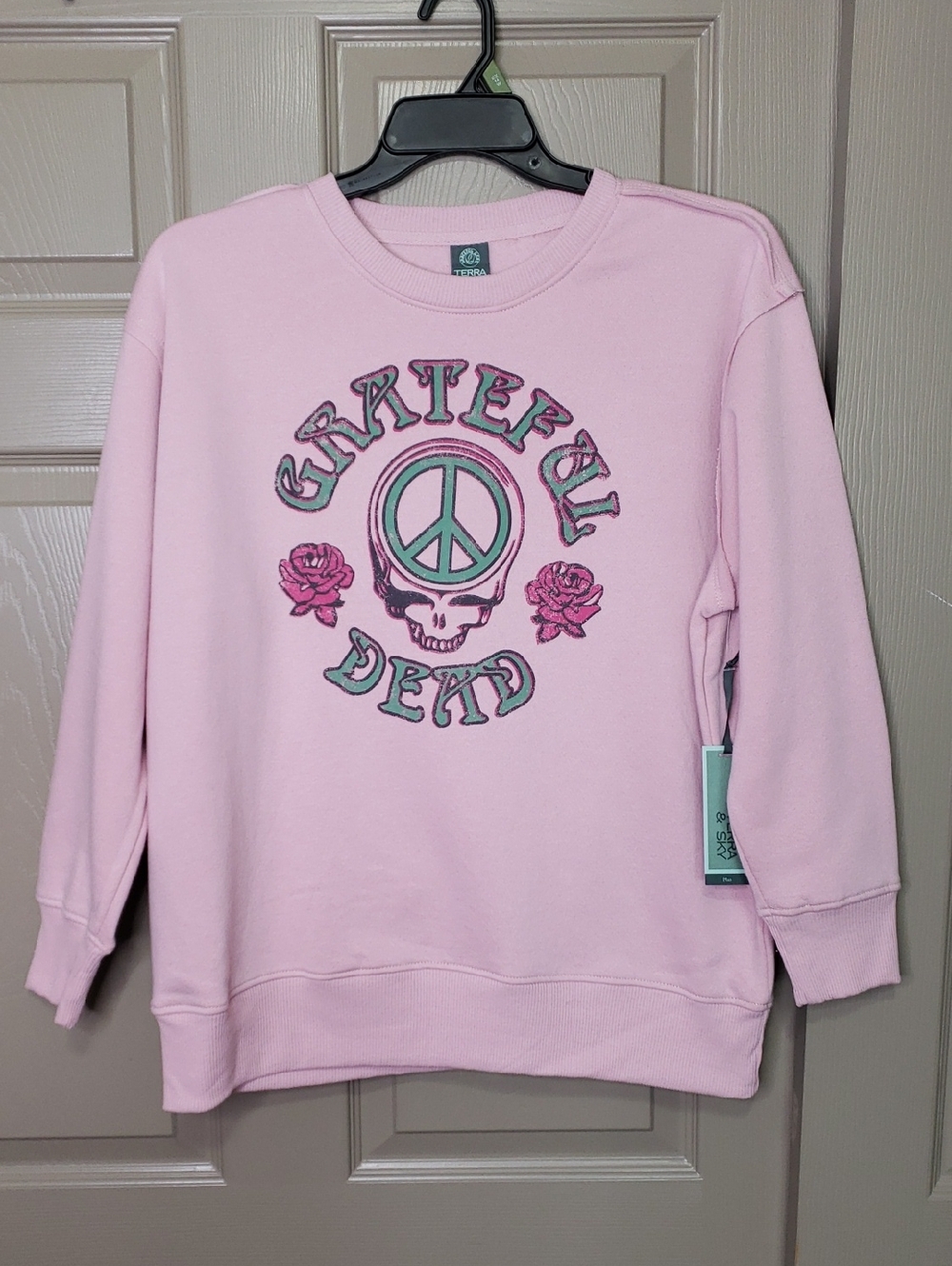 NWT Terra & Sky Grateful Dead Pink Pullover with Peace Skull Graphic Sweatshirt